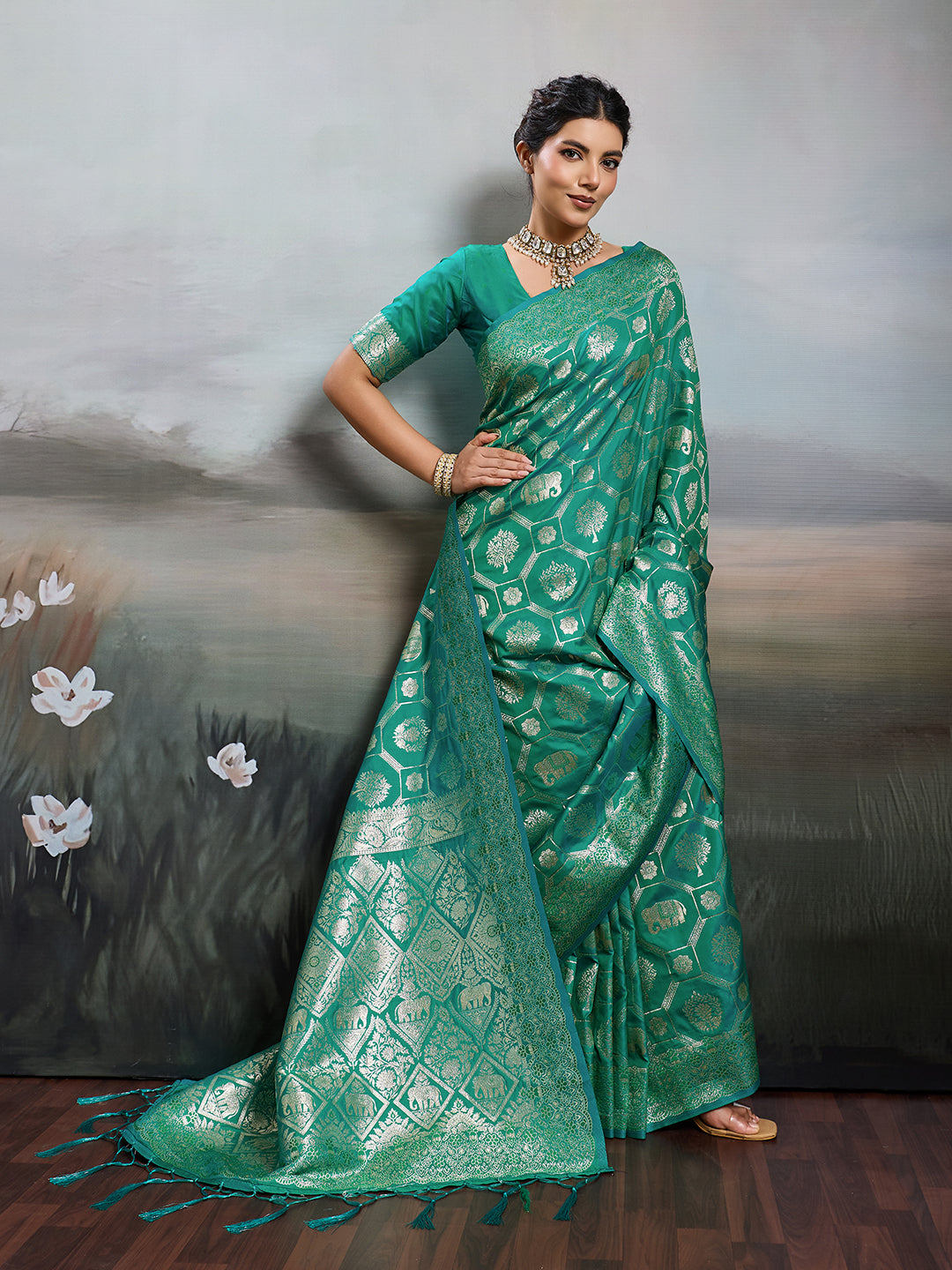 Sutriti Women Woven Kanjivaram Silk Saree with Blouse Piece | Traditional Elephant Motif Wedding Festive PSofty Wear