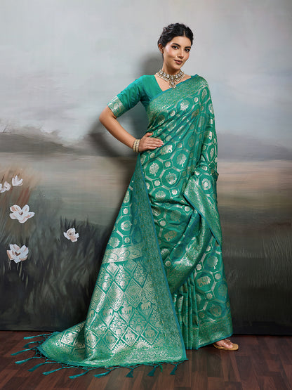 Sutriti Women Woven Kanjivaram Silk Saree with Blouse Piece | Traditional Elephant Motif Wedding Festive PSofty Wear