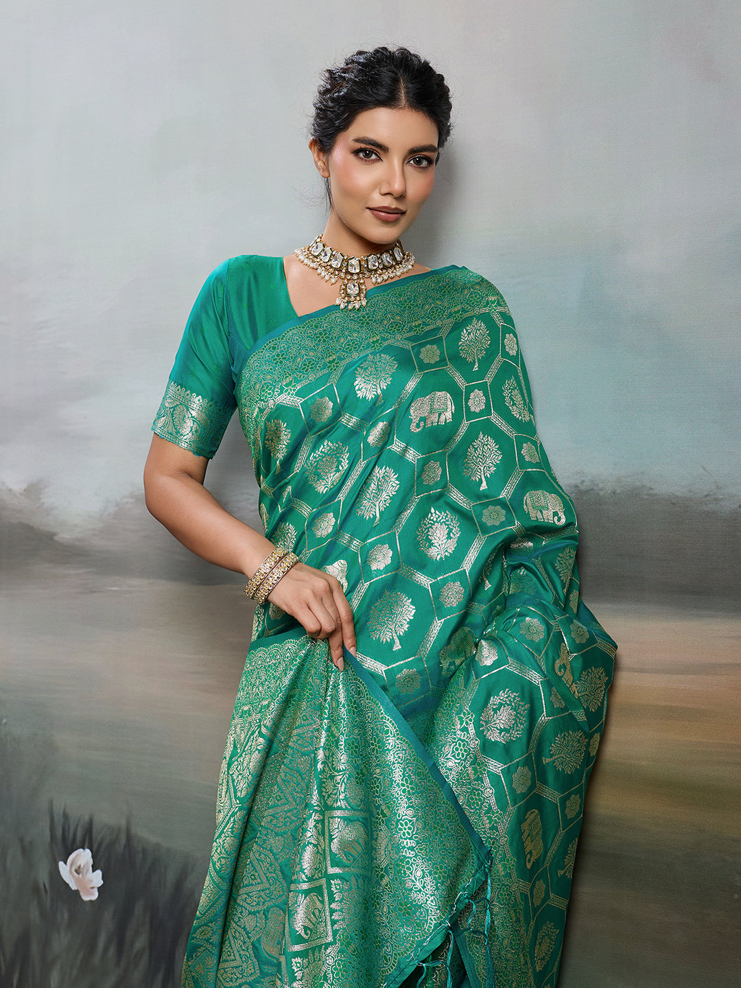 Sutriti Women Woven Kanjivaram Silk Saree with Blouse Piece | Traditional Elephant Motif Wedding Festive PSofty Wear
