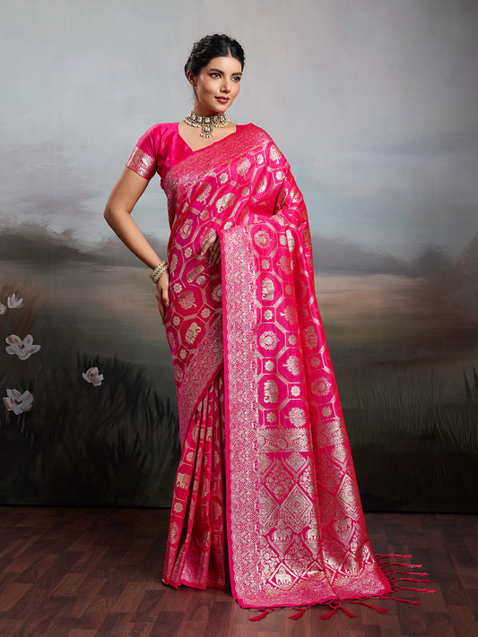 Sutriti Women Woven Kanjivaram Silk Saree with Blouse Piece | Traditional Elephant Motif Wedding Festive PSofty Wear