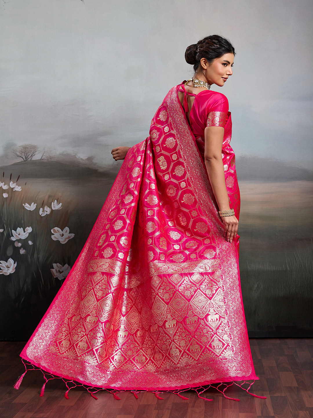 Sutriti Women Woven Kanjivaram Silk Saree with Blouse Piece | Traditional Elephant Motif Wedding Festive PSofty Wear