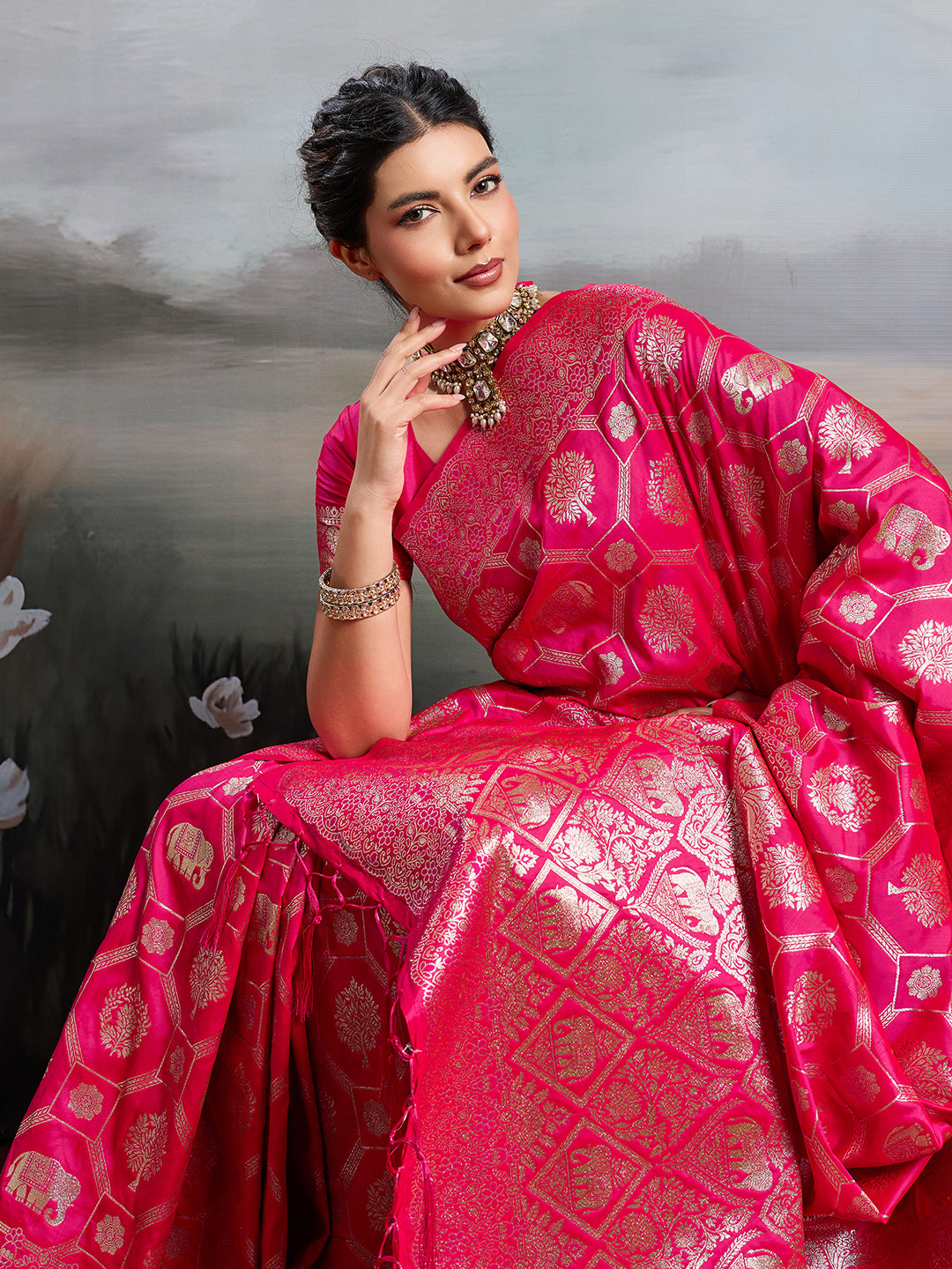 Sutriti Women Woven Kanjivaram Silk Saree with Blouse Piece | Traditional Elephant Motif Wedding Festive PSofty Wear