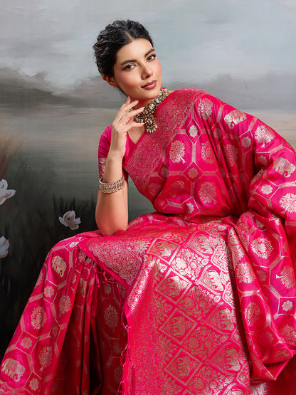 Sutriti Women Woven Kanjivaram Silk Saree with Blouse Piece | Traditional Elephant Motif Wedding Festive PSofty Wear