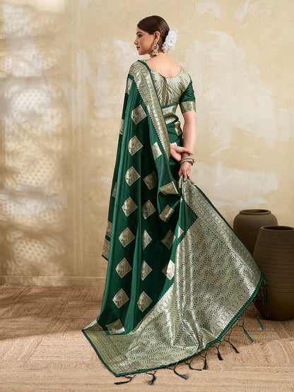 Sutriti Dark Green Banarasi Soft Silk Saree for Women Festive Wedding PSofty Wear Ethnic Saree