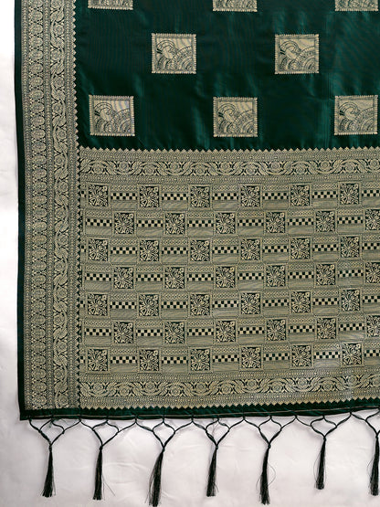 Sutriti Dark Green Banarasi Soft Silk Saree for Women Festive Wedding PSofty Wear Ethnic Saree
