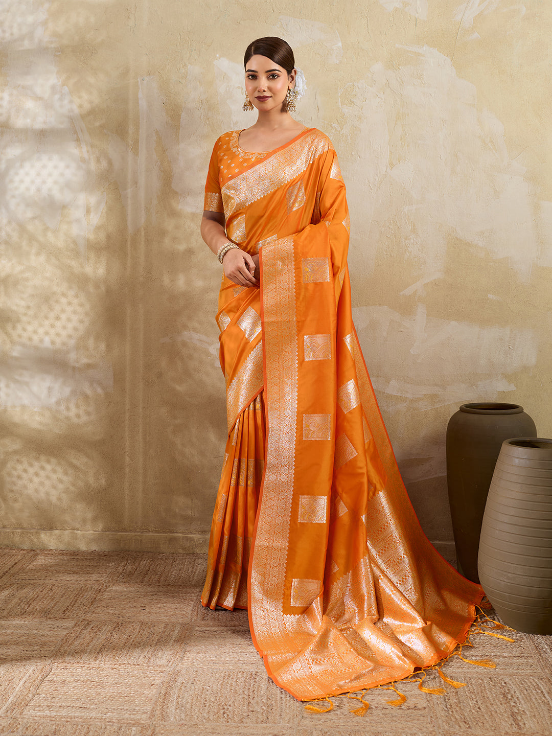 Sutriti Orange Banarasi Soft Silk Saree for Women Festive Wedding PSofty Wear Ethnic Saree