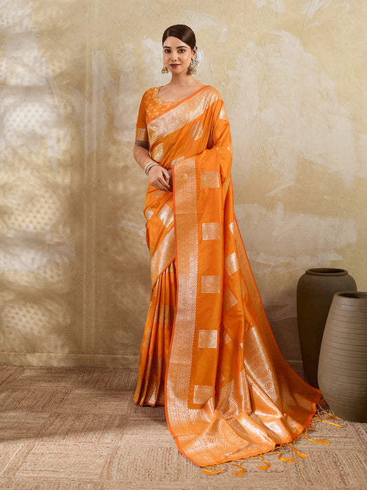 Sutriti Orange Banarasi Soft Silk Saree for Women Festive Wedding PSofty Wear Ethnic Saree