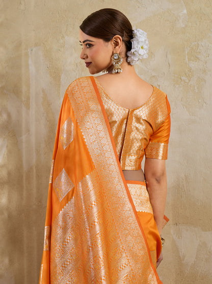 Sutriti Orange Banarasi Soft Silk Saree for Women Festive Wedding PSofty Wear Ethnic Saree