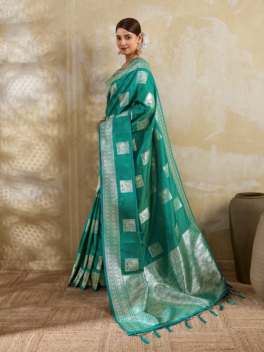 Sutriti Teal Banarasi Soft Silk Saree for Women Festive Wedding PSofty Wear Ethnic Saree