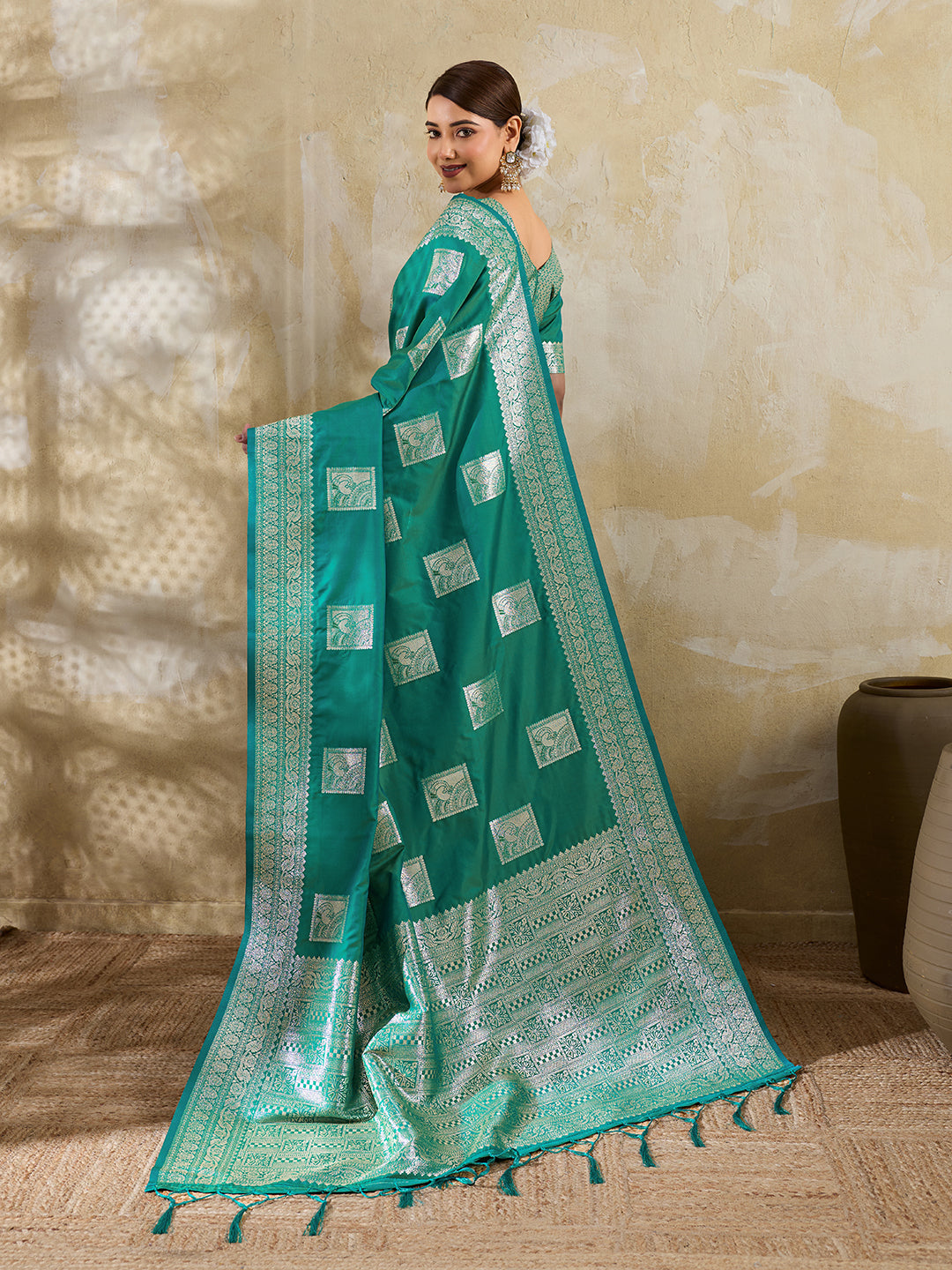 Sutriti Teal Banarasi Soft Silk Saree for Women Festive Wedding PSofty Wear Ethnic Saree