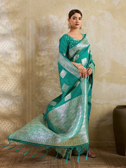 Sutriti Teal Banarasi Soft Silk Saree for Women Festive Wedding PSofty Wear Ethnic Saree