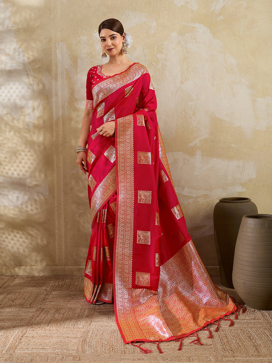 Sutriti Red Banarasi Soft Silk Saree for Women Festive Wedding PSofty Wear Ethnic Saree