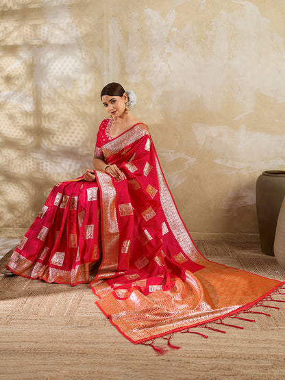 Sutriti Red Banarasi Soft Silk Saree for Women Festive Wedding PSofty Wear Ethnic Saree
