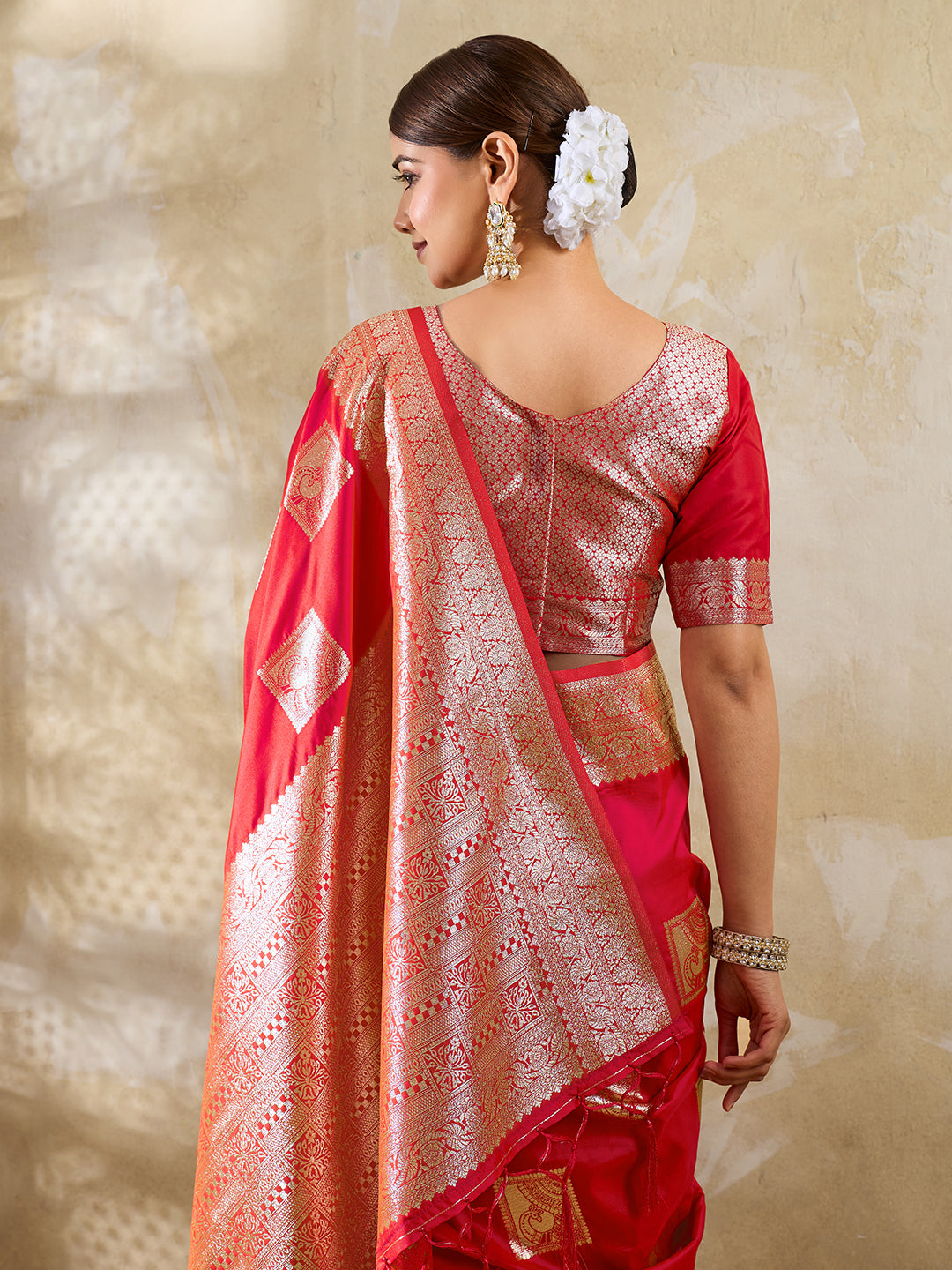 Sutriti Red Banarasi Soft Silk Saree for Women Festive Wedding PSofty Wear Ethnic Saree
