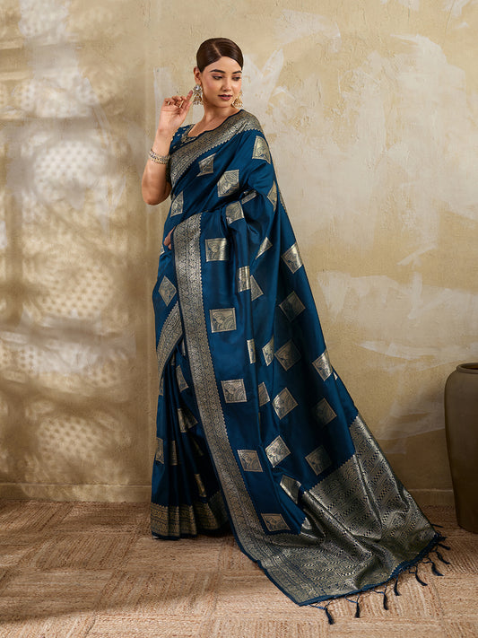 Sutriti Navy Blue Banarasi Soft Silk Saree for Women Festive Wedding PSofty Wear Ethnic Saree