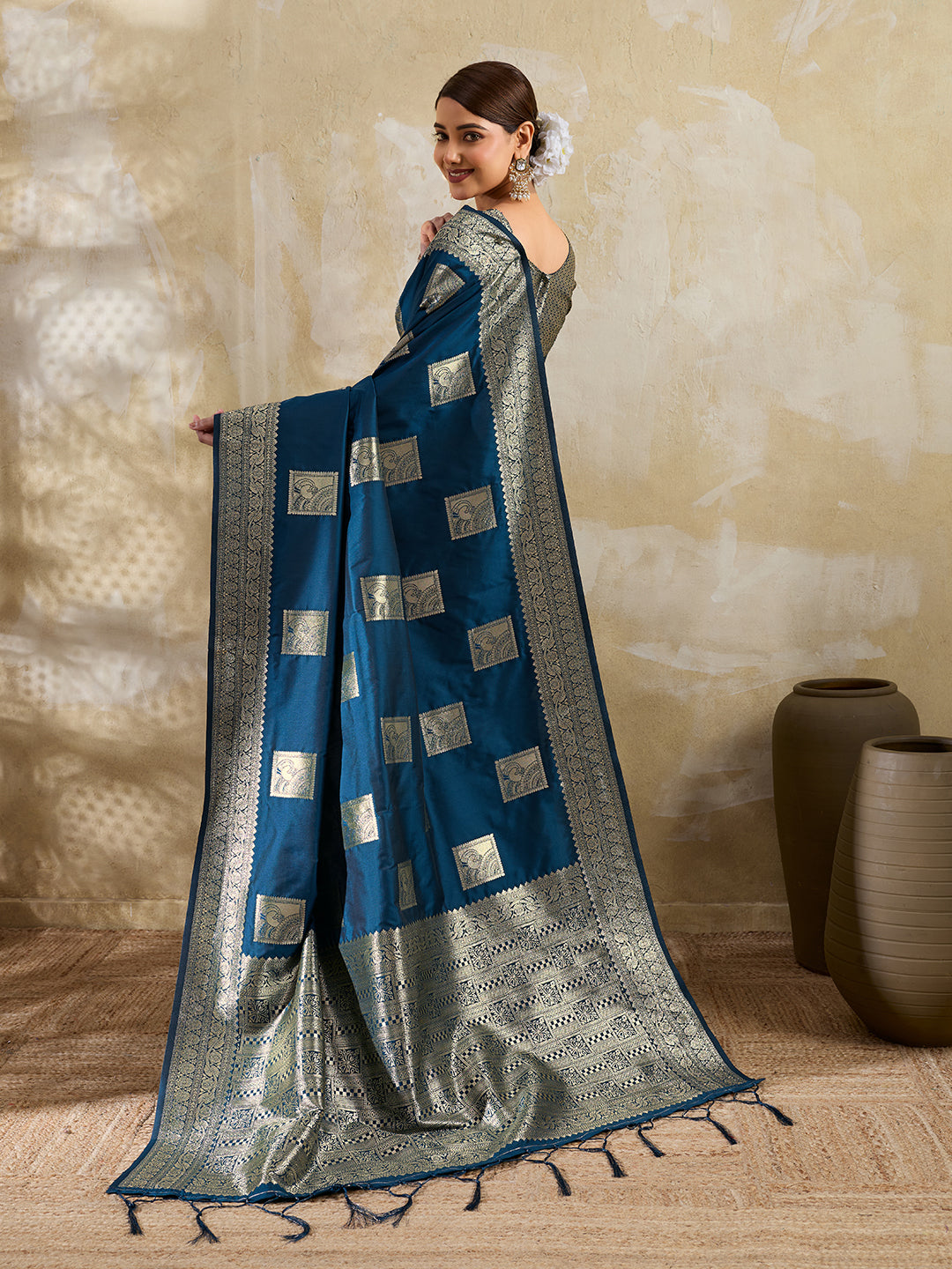 Sutriti Navy Blue Banarasi Soft Silk Saree for Women Festive Wedding PSofty Wear Ethnic Saree