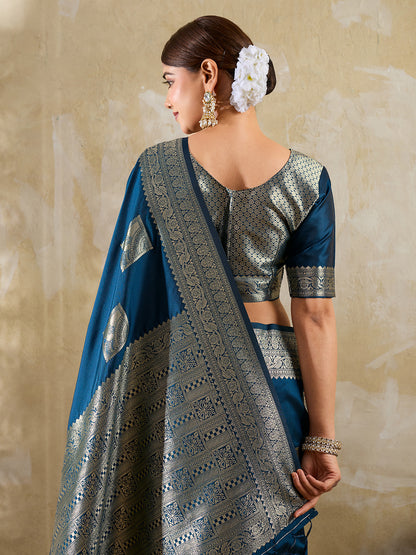 Sutriti Navy Blue Banarasi Soft Silk Saree for Women Festive Wedding PSofty Wear Ethnic Saree