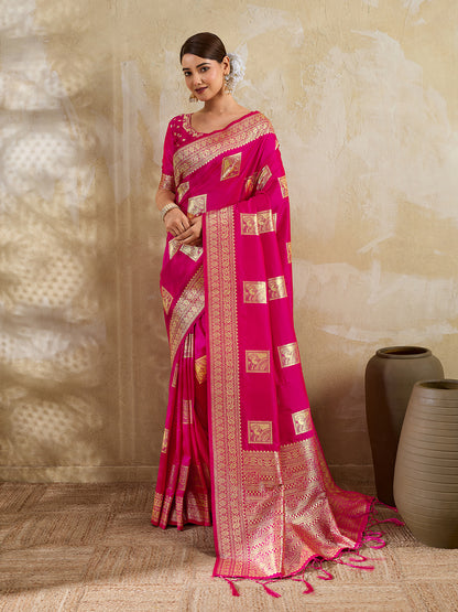 Sutriti Rani Pink Banarasi Soft Silk Saree for Women Festive Wedding PSofty Wear Ethnic Saree