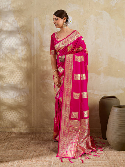 Sutriti Rani Pink Banarasi Soft Silk Saree for Women Festive Wedding PSofty Wear Ethnic Saree