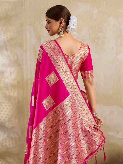 Sutriti Rani Pink Banarasi Soft Silk Saree for Women Festive Wedding PSofty Wear Ethnic Saree
