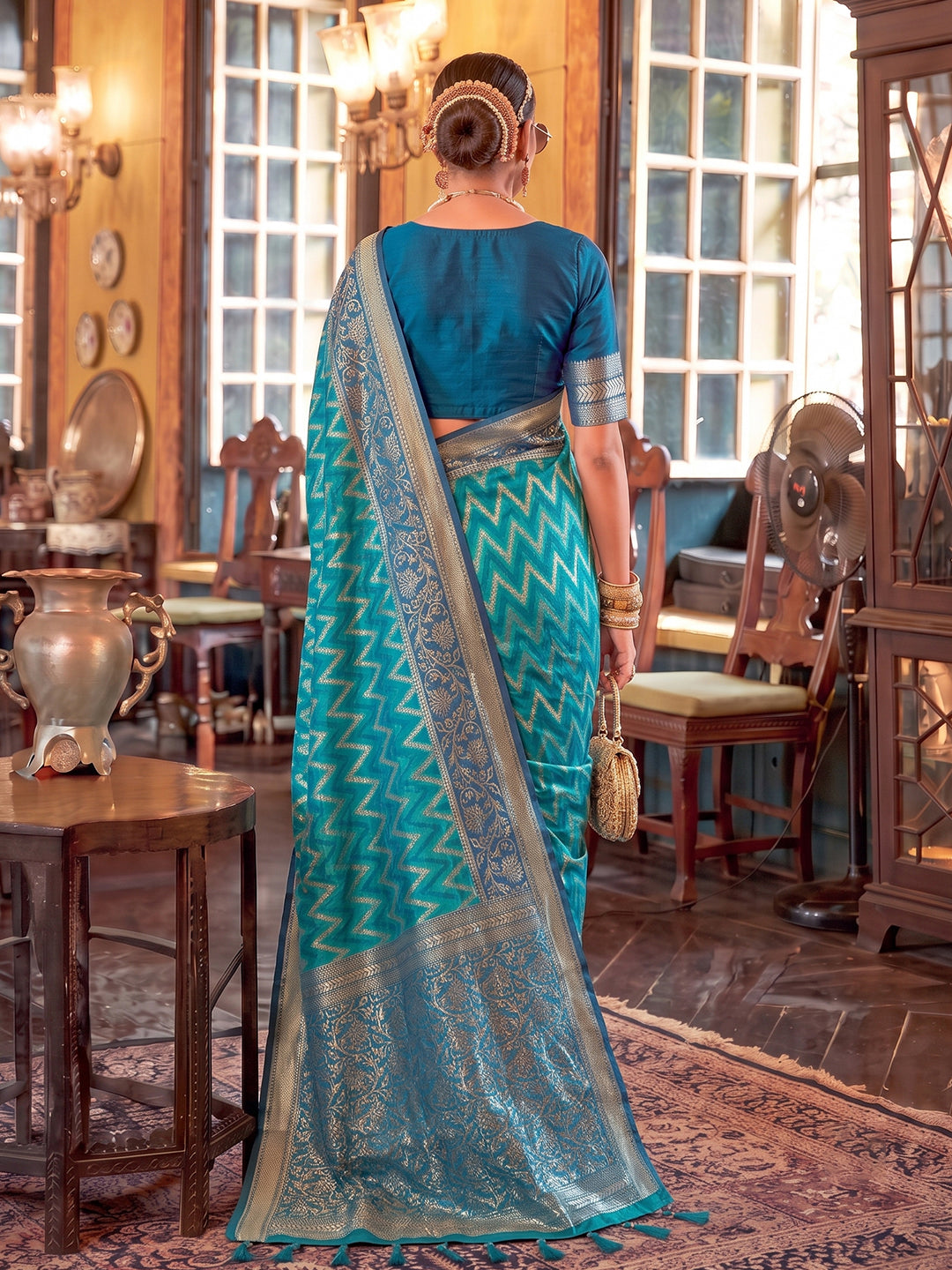 Sutriti Teal Blue Banarasi Silk Saree For Women | Premium Wedding & Festive Ethnic Wear