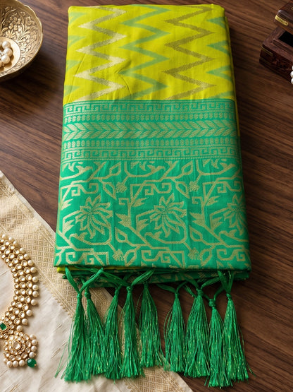 Sutriti Light Green Banarasi Silk Saree For Women | Exquisite Woven Wedding Ethnic Wear