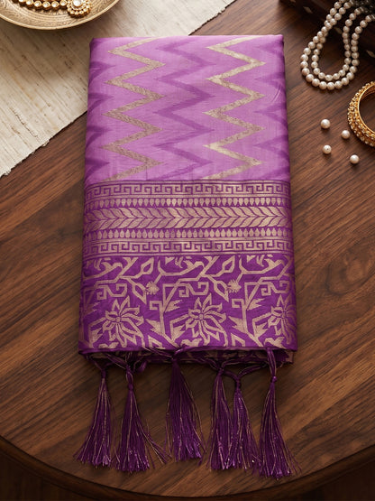 Sutriti Regal Purple Banarasi Silk Saree | Heavy Zari Woven Festive & Wedding Drape