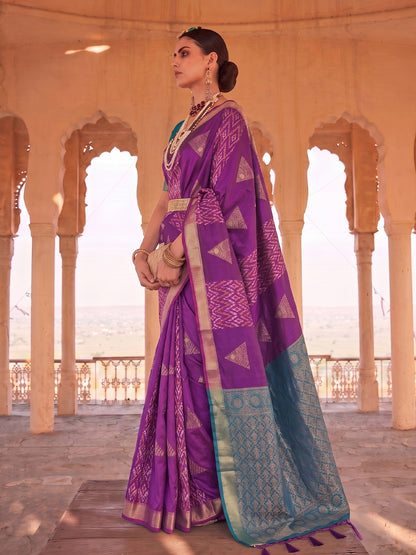 Sutriti Purple Soft Silk Saree With Teal Border | Festive & Wedding Wear For Women