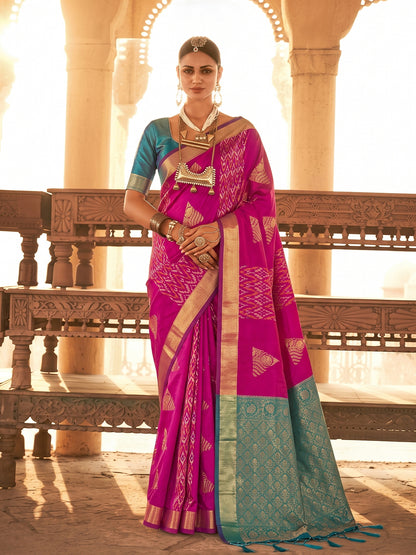 Sutriti Rani Pink Soft Silk Saree | Woven Zari Border Ethnic Party Wear For Women