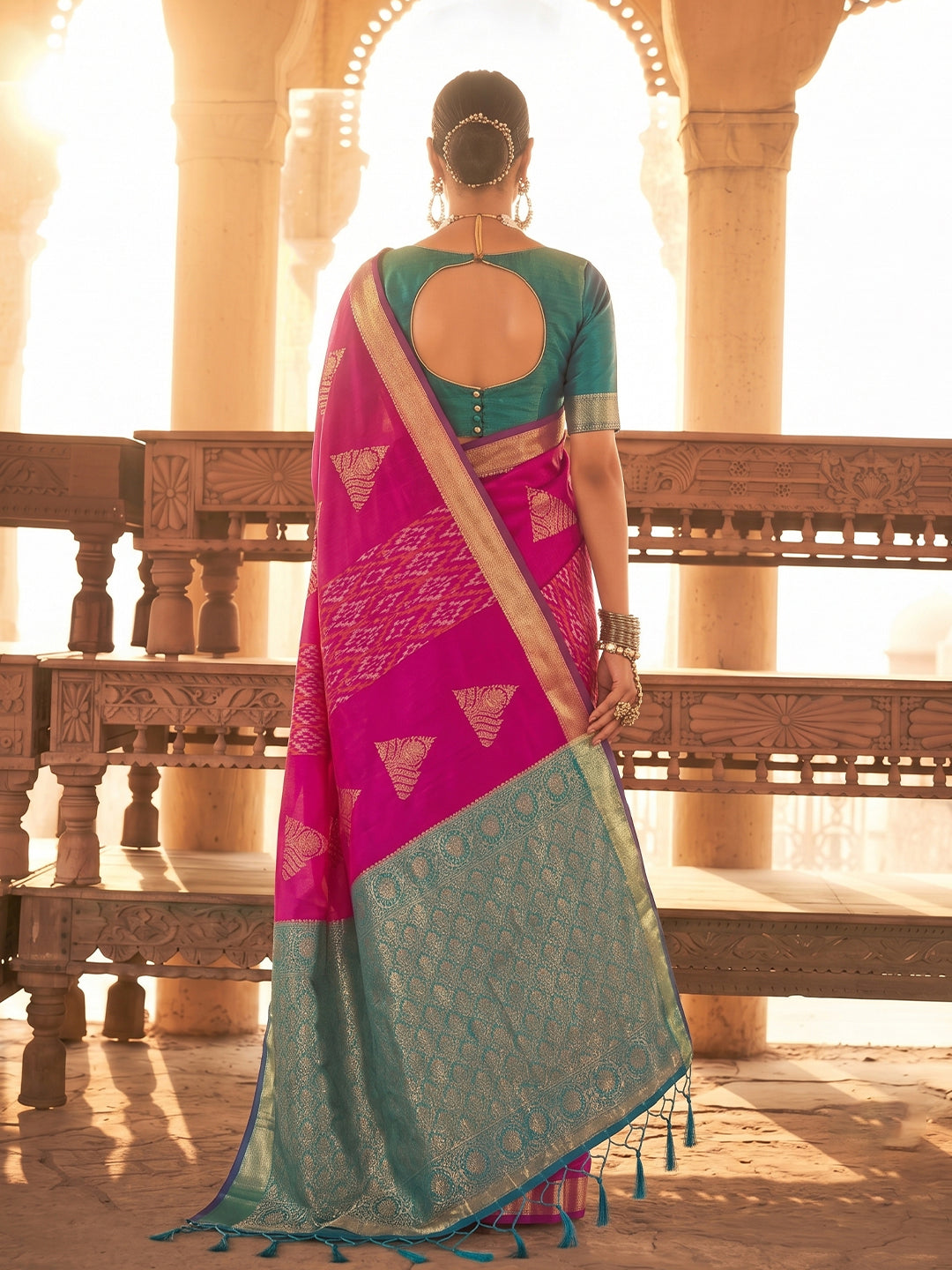 Sutriti Rani Pink Soft Silk Saree | Woven Zari Border Ethnic Party Wear For Women