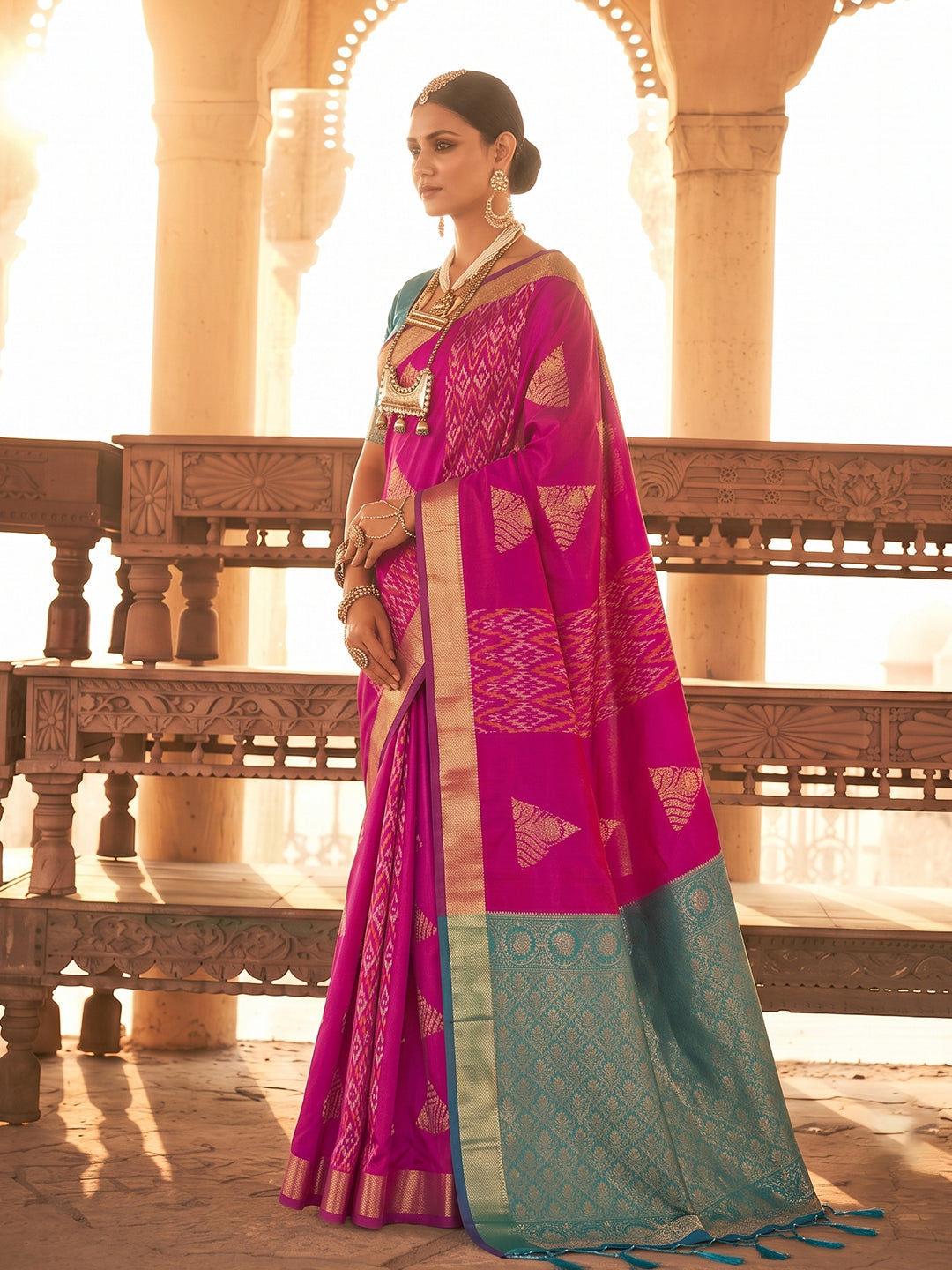 Sutriti Rani Pink Soft Silk Saree | Woven Zari Border Ethnic Party Wear For Women
