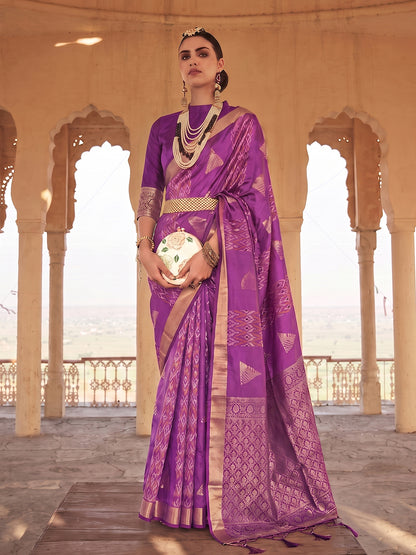Sutriti Violet Soft Silk Saree For Women | Premium Woven Wedding & Party Drape