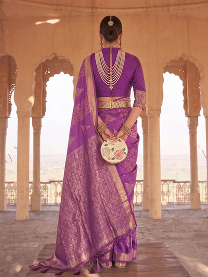 Sutriti Violet Soft Silk Saree For Women | Premium Woven Wedding & Party Drape