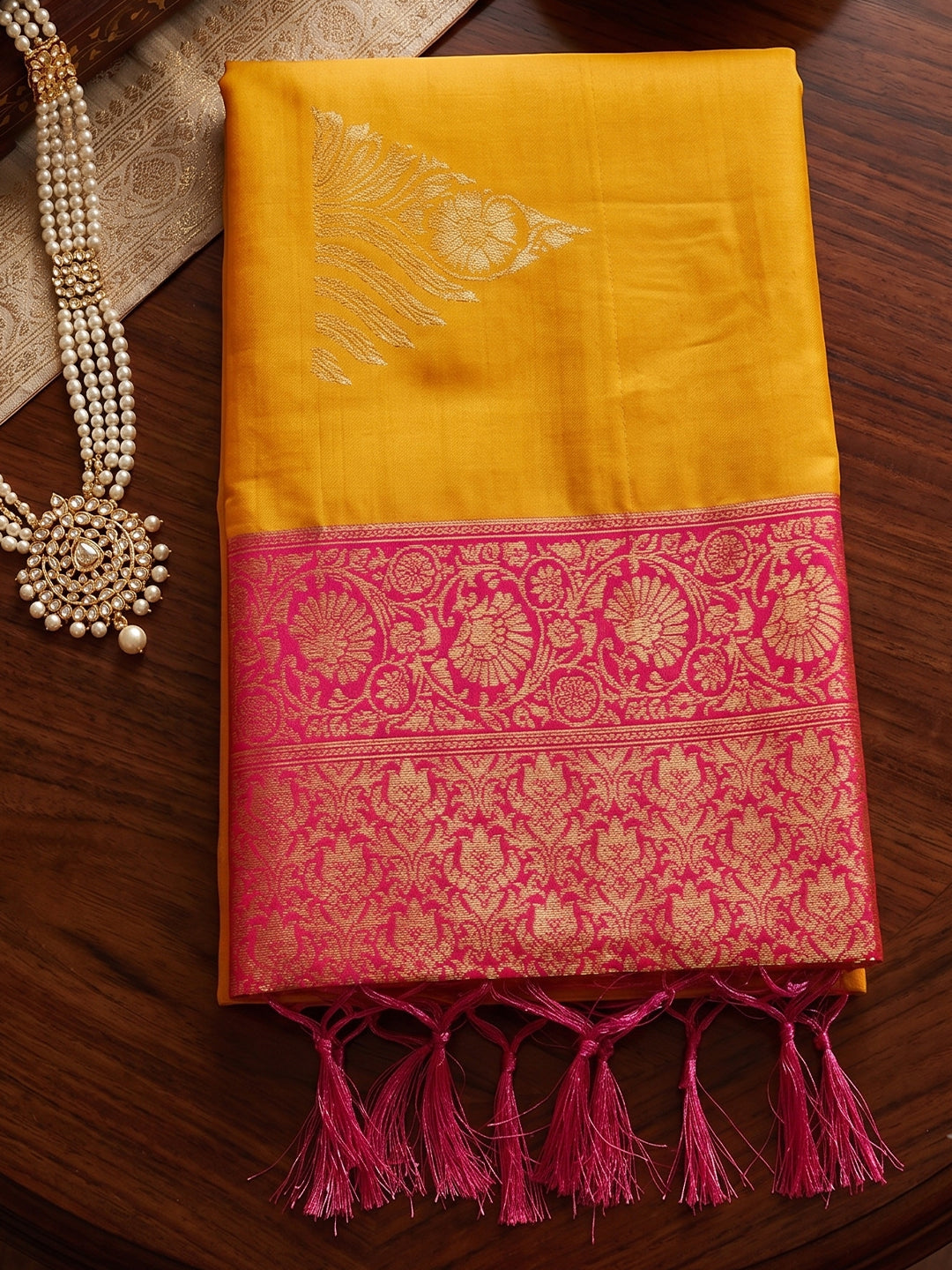 Sutriti Orange Soft Silk Saree With Pink Border | Haldi & Festive Wear For Women