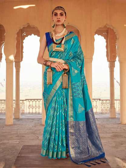 Sutriti Sky Blue Soft Silk Saree | Navy Contrast Border Traditional Wear For Women