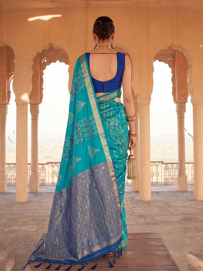 Sutriti Sky Blue Soft Silk Saree | Navy Contrast Border Traditional Wear For Women