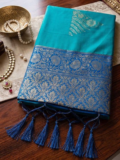 Sutriti Sky Blue Soft Silk Saree | Navy Contrast Border Traditional Wear For Women