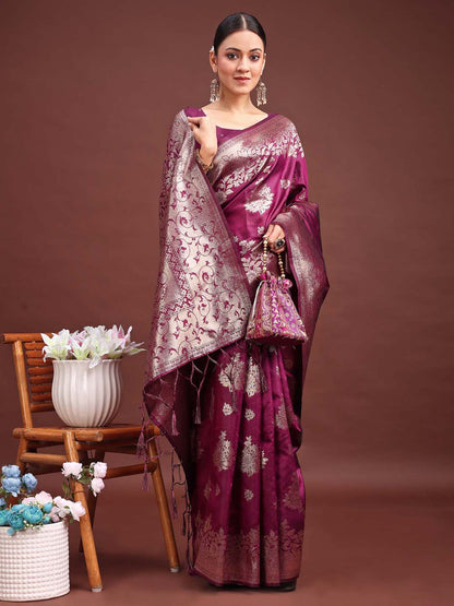 Sutriti Rich Wine Purple Woven Soft Silk Saree - Party Wear