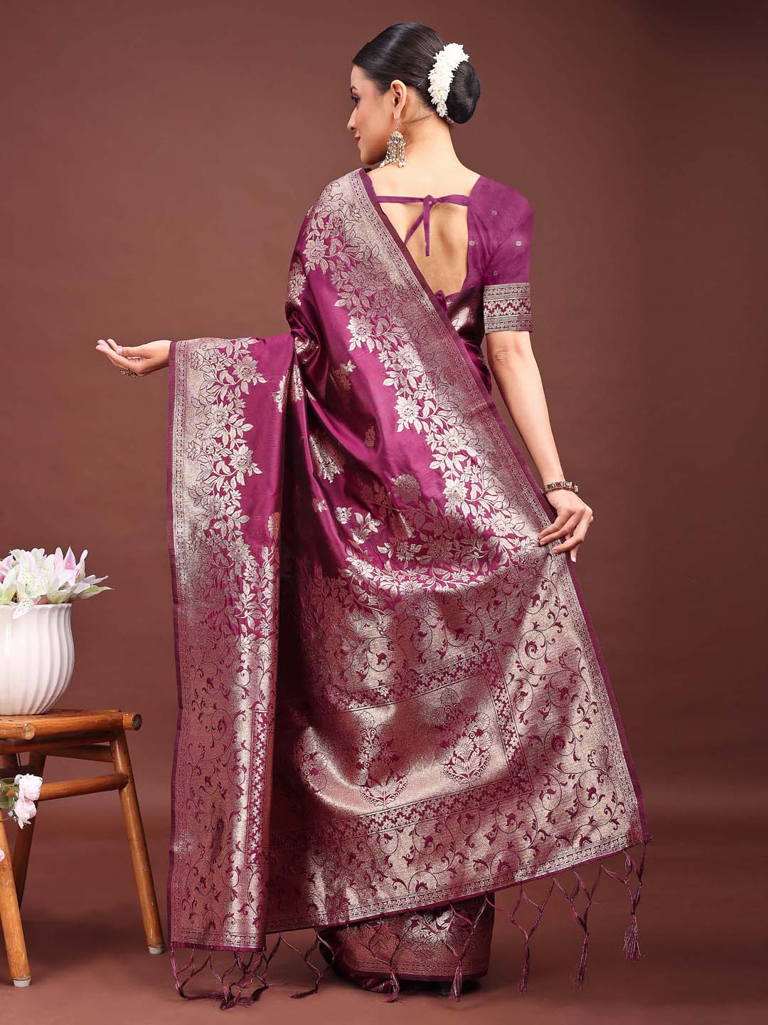 Sutriti Rich Wine Purple Woven Soft Silk Saree - Party Wear