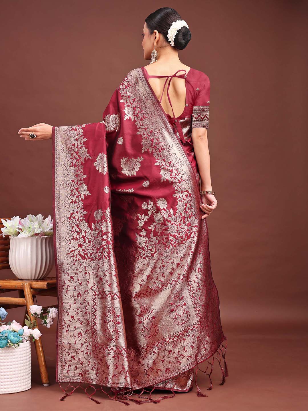 Sutriti Classic Maroon Fetive Wear Soft Silk Saree with Heavy Zari