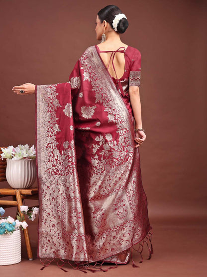 Sutriti Classic Maroon Fetive Wear Soft Silk Saree with Heavy Zari