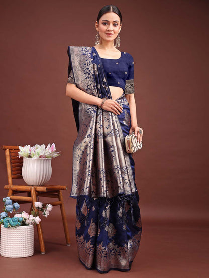 Sutriti Midnight Navy Blue Woven Soft Silk Saree