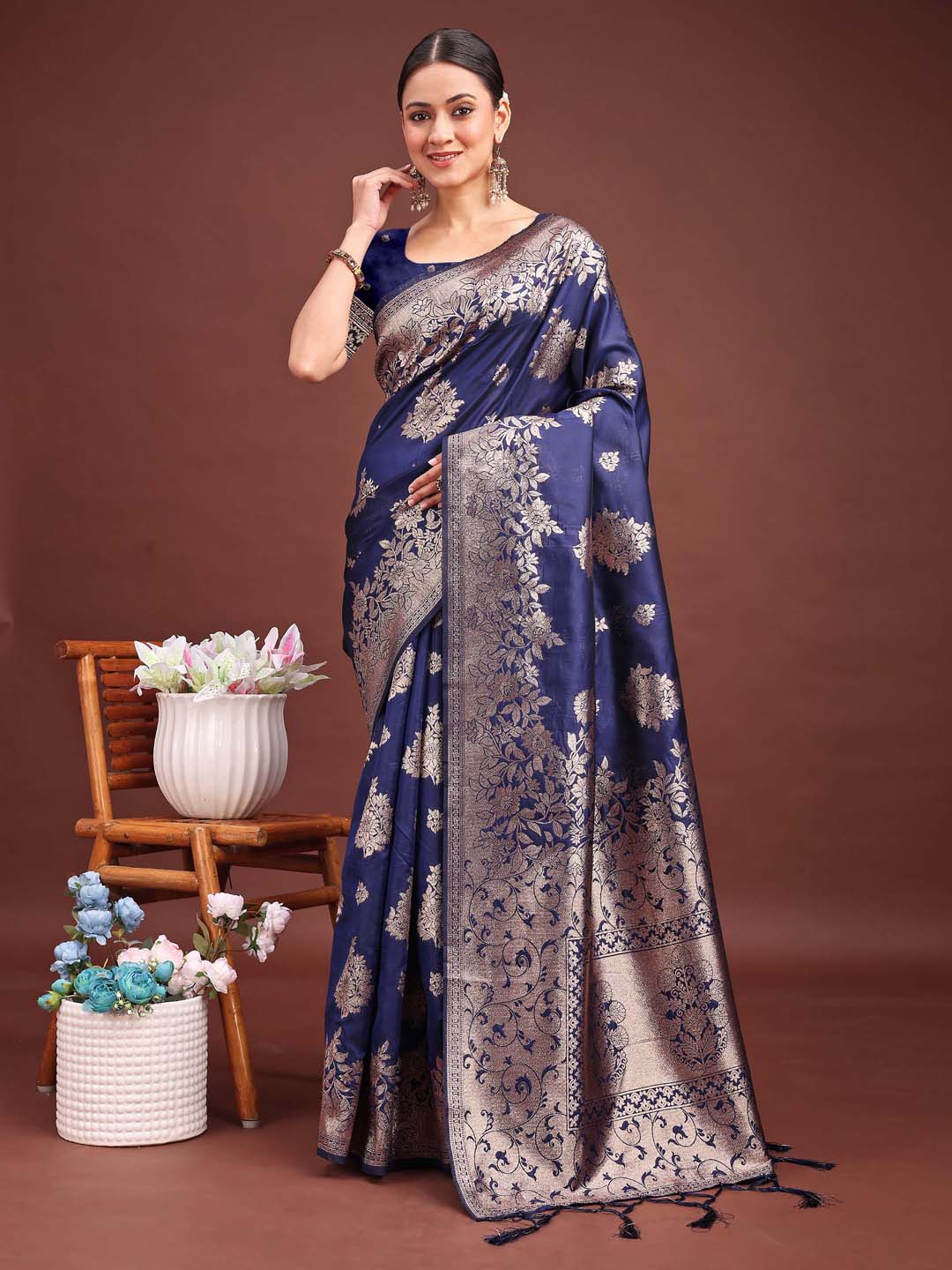 Sutriti Midnight Navy Blue Woven Soft Silk Saree