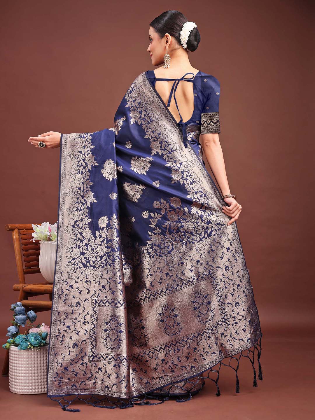 Sutriti Midnight Navy Blue Woven Soft Silk Saree