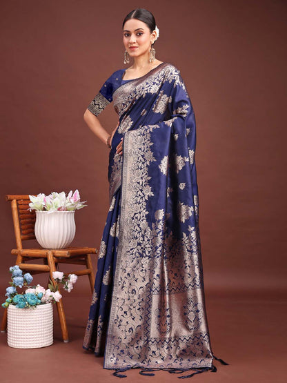 Sutriti Midnight Navy Blue Woven Soft Silk Saree