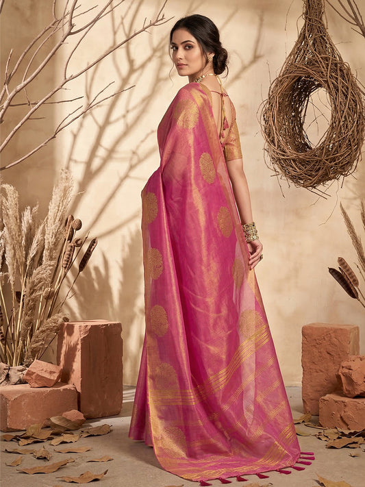 Sutriti Rose Pink Tissue Silk Saree for Women Wedding Festive PSofty Ethnic Wear