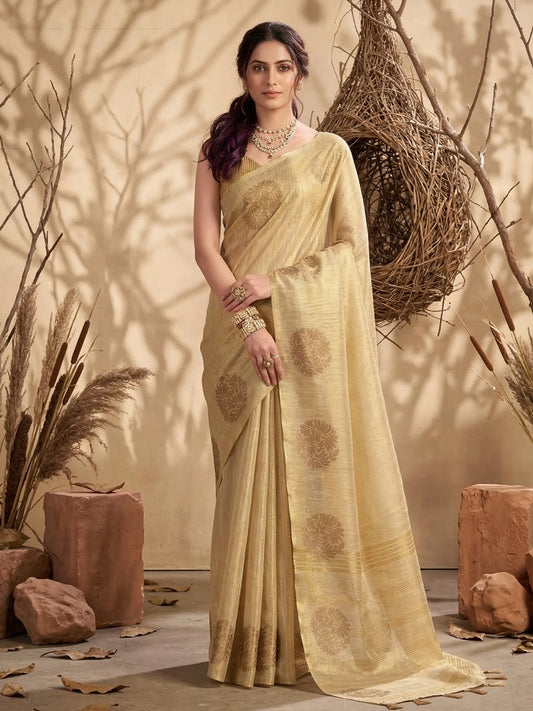 Sutriti Cream Tissue Silk Saree for Women Wedding Festive PSofty Ethnic Wear