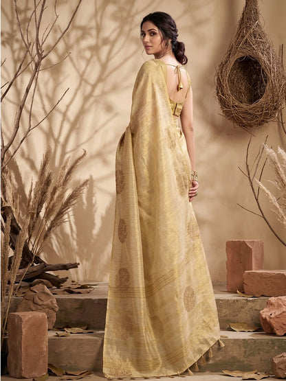 Sutriti Cream Tissue Silk Saree for Women Wedding Festive PSofty Ethnic Wear