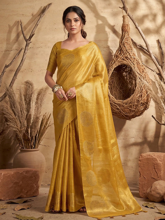 Sutriti Mustard Tissue Silk Saree for Women Wedding Festive PSofty Ethnic Wear