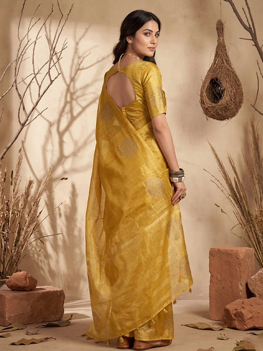 Sutriti Mustard Tissue Silk Saree for Women Wedding Festive PSofty Ethnic Wear